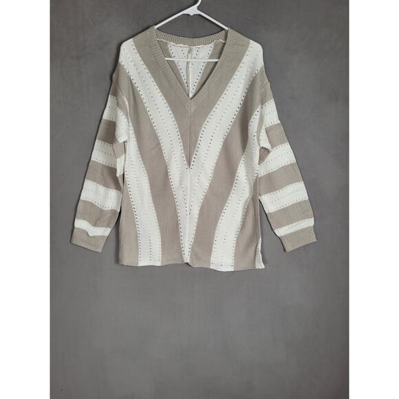 Dokotoo Womens Long Sleeve Striped Color Block Knitted Sweater Pullover Medium - Picture 2 of 9